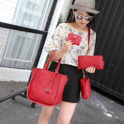 Women Bag Set Top-Handle Big Capacity Female Tassel Handbag Fashion Shoulder Bag Ladies PU Leather Crossbody Bag Bolsas Feminin