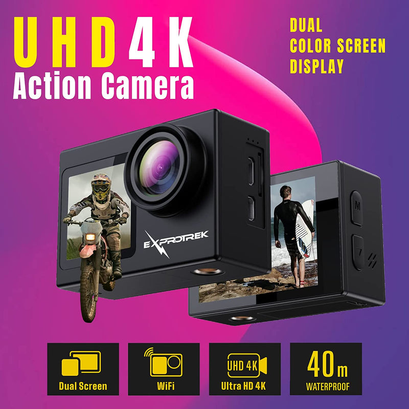 Action Cam, 20MP Action Cam 4K Con Touch Screen, Stabilizzatore EIS, Impermeabile Fino a 40M Sotto L&