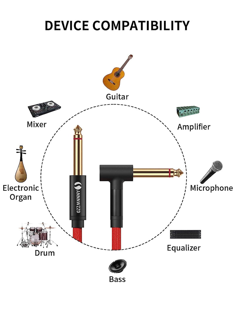 Cavo Chitarra Elettrica 3M 2 Pack, Cavo Jack 6.35Mm Mono Cavo Professionali Strumenti TS Cavo Noiseless Da Diritto Ad Angolo Destra per Chitarra Elettrica, Basso Elettrico, Mandolino Elettri
