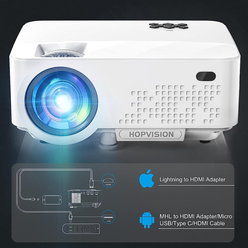 Mini Proiettore 1080P Full Hd,Video Proiettore Portatile 6500 Lumen Con Display Da 240”,Proiettore LCD per 90000 Ore,Compatibile Con HDMI/AV/USB/VGA