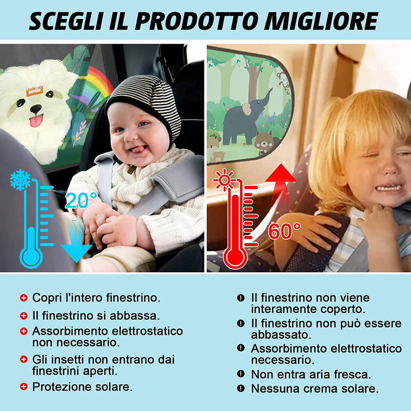 Tendine Parasole Auto Bambini,Oscuranti Misura Universale Senza Ventose Esterne Protezione Neonati Da Raggi UV Con Design a Cartoni Animati (Set 2 Pezzi) (L)