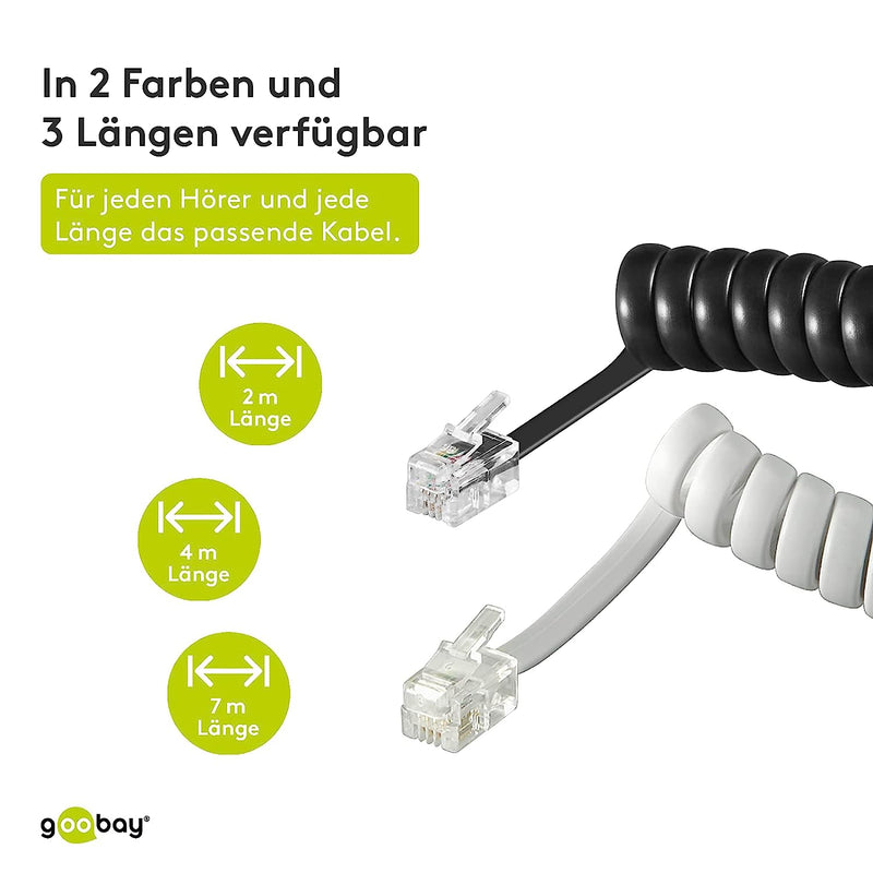 50270 Cavo a Spirale per Cornetta Telefonica, Cavo Piatto Con Spina Rj10 (4P4C) a Spina Rj10 (4P4C); Nero; 2 Metri