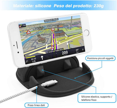 Porta Cellulare Da Auto, Supporto Smartphone per Auto Cruscotto Di Auto Silicone Antiscivolo, Supporto Auto per Iphone 11 Pro Max XS Max X XR 8 /Samsung Galaxy/Huawei/One Plus/Sony /Gps/Xiaomi