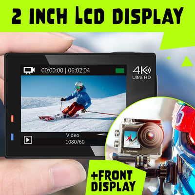 Action Cam, 20MP Action Cam 4K Con Touch Screen,Angolo Di Visione Regolabile, Impermeabile Fino a 40M Sotto L'Acqua.