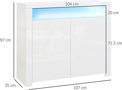 Mobiletto Salvaspazio Multiuso per Ingresso, Salotto O Bagno in Legno Bianco, Con Luci LED Colorate, 107X35X97Cm