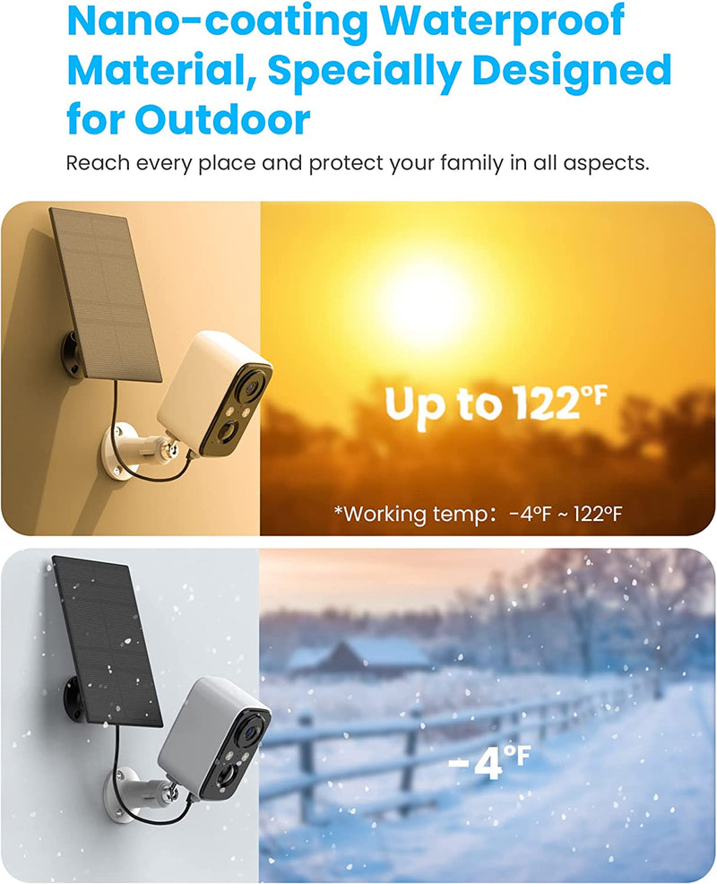 Telecamera Wi-Fi Esterno Senza Fili Solare,Videocamera Sorveglianza Con Visione Notturna a Colori,Rilevamento Umano Pir,Conversazione a 2 Vie,Impermeabile IP66