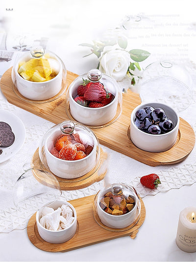 Creative Tableware Ceramic Bird'S Nest Dessert with Glass Lid