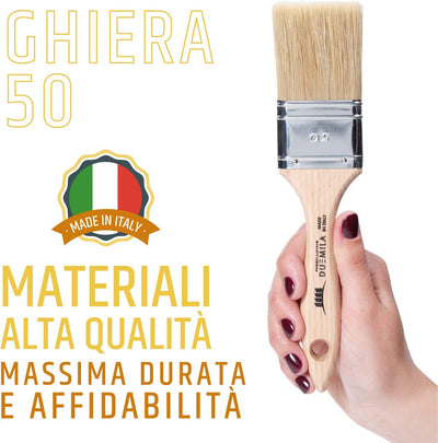 | Pennello Pittura, Con Manico in Legno Verniciato, Pennellessa Universale, per Smalti E Vernici, Muri, Legno, Ferro, Larghezza Ghiera 50 Mm - Made in Italy