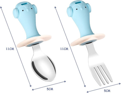 Set Di Posate per Bambini, Cucchiaio E Forchetta per Bambini Senza BPA, Posate Da Bambino in Acciaio Inossidabile 316, Con Scatola, Adatto per Bambini Dai 12 Mesi in Su (Forma Di Pinguino Blu)