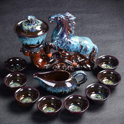 Kiln Stone Mill Lazy Anti-Scalding Semi-Gilt Silver Tea Set