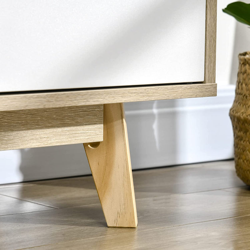 Mobile TV Moderno Con Armadietti E Vani Aperti, Mobiletto Basso in Legno per TV Fino 55", 120X40X55Cm, Legno Naturale E Bianco