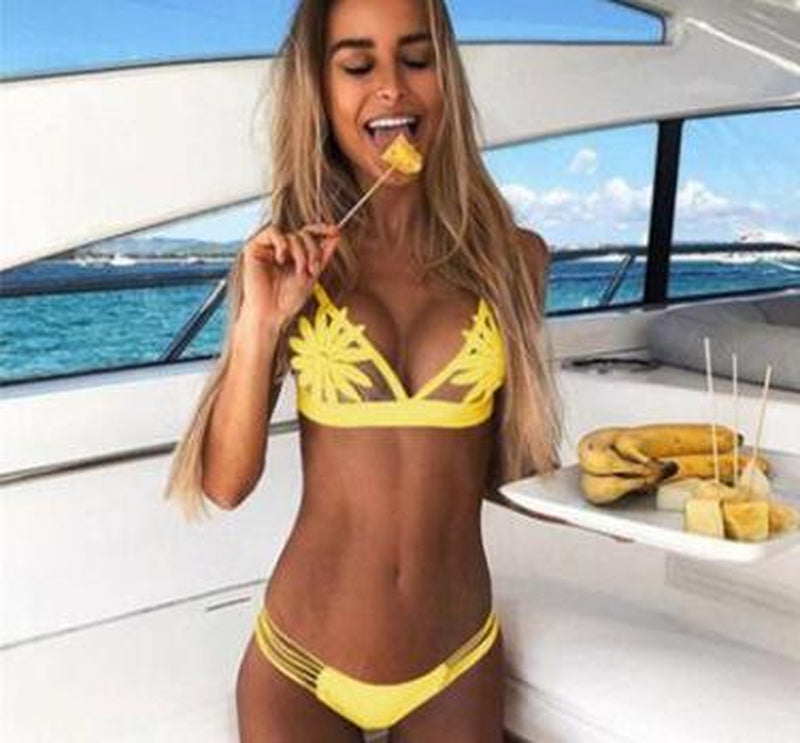 New Swimwear Solid Color Knit Stitching Aliexpress New BIKINI Swimsuit Bikini Swimsuit