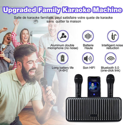 Macchina per Karaoke, Sistema per Karaoke Bluetooth, Macchina per Canto Karaoke per Adulti E Bambini, Con 2 Microfoni Wireless, Supporto per Cellulare, per Feste in Casa, Matrimoni, Picnic All'Aperto