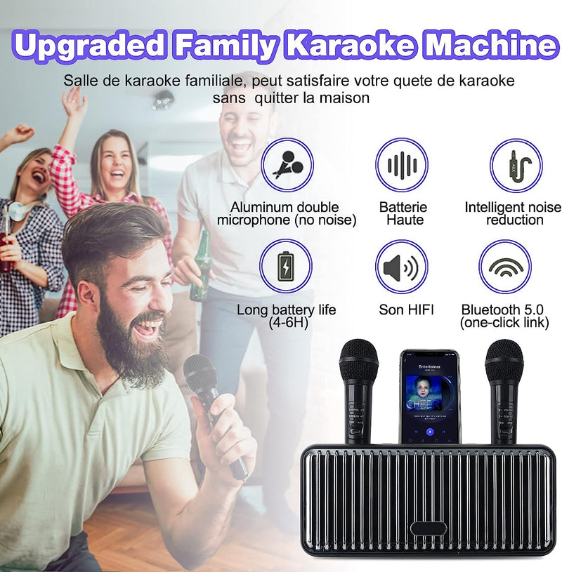 Macchina per Karaoke, Sistema per Karaoke Bluetooth, Macchina per Canto Karaoke per Adulti E Bambini, Con 2 Microfoni Wireless, Supporto per Cellulare, per Feste in Casa, Matrimoni, Picnic All&