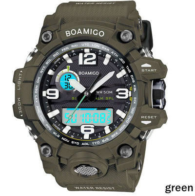 BOAMIGO Brand Men Sports Watches Dual Display Analog Digital LED Electronic Quartz Watches 50M Waterproof Swimming Watch F5100