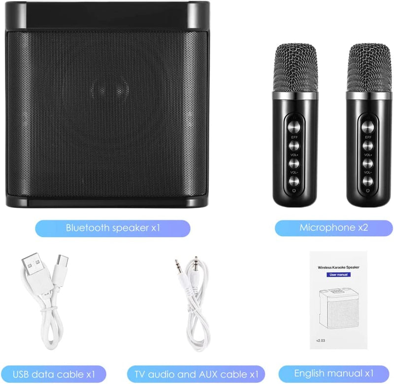 Sistema Di Karaoke, Mini Sistema Di Altoparlanti PA Bluetooth Con 2 Mini Microfoni Wireless, Karaoke Macchina Portatile per Bambini E Principianti