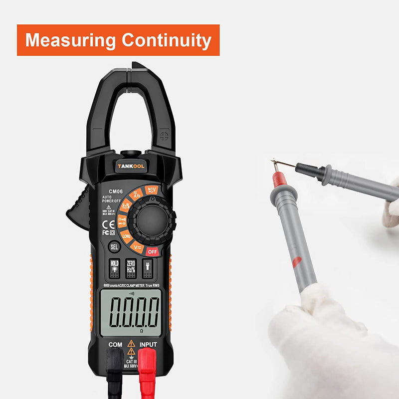 Pinza Amperometrica AC/DC 0-600A, CM06 Pinza Multimetro Professionale T-RMS 6000 Conteggi, Misure Corrente Tensione AC/DC Capacità Resistenza Diodi Continuità Duty Cycle