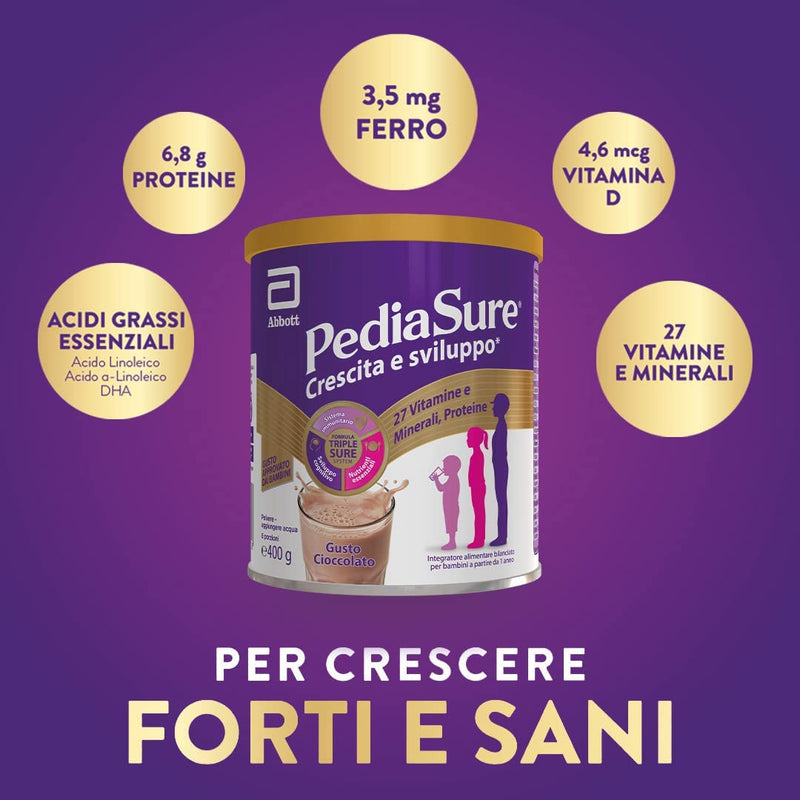 Crescita E Sviluppo: Integratore Alimentare per Bambini - Multivitaminico Con 27 Vitamine E Minerali E Proteine | per Bambini Da Un Anno in Su | Confezione 400G | Gusto Cioccolato