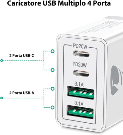 Caricatore Iphone  Caricatore USB C 35W 4Porto Presa USB Multipla, Spina USB Carica Cellulare per Iphone 14 Pro Max 13 12 11 Ipad, Caricabatterie per Samsung S22 Ultra 5G S21 A13 A23 A33 A53