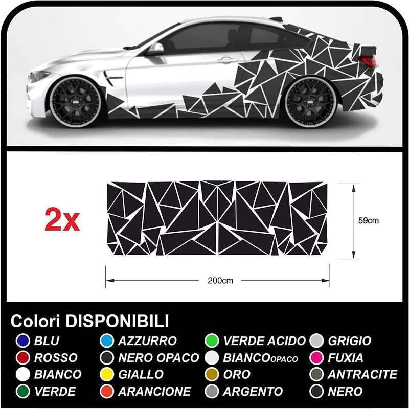 Adesivi Fiancate Auto Triangoli Set Completo Camouflage per Auto Car Decal Racing Sticker Decorazione Fiancate Sport (Nero Opaco)