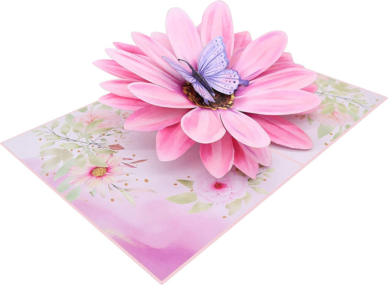 ® Biglietto Fiore Pop-Up – Fiore Con Farfalla – Biglietto Regalo 3D per Un Compleanno, Pensione O Come Buono, Biglietto Di Auguri Floreale Con Busta