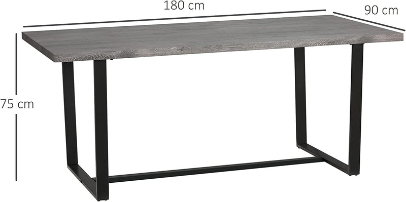 Tavolo Da Pranzo Rettangolare per 8 Persone Stile Industriale, Tavolo Da Cucina E Soggiorno Con Gambe in Acciaio, 180X90X75Cm, Grigio E Nero