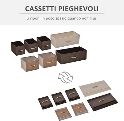 Cassettiera 7 Cassetti Pieghevoli in Tessuto E Ripiano in MDF, Arredamento Soggiorno E Camera, 80X29X78.5Cm, Multicolore