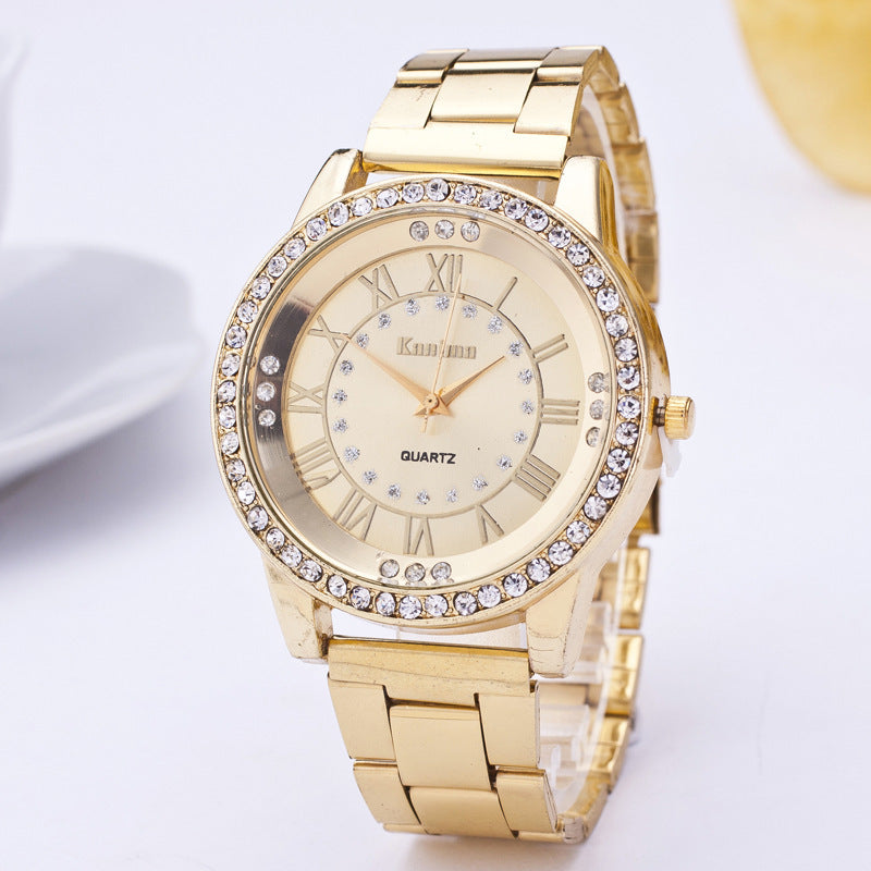 Diamond-Studded Mesh Plate Personality Scale High-Grade Steel Belt Sports and Leisure Watch