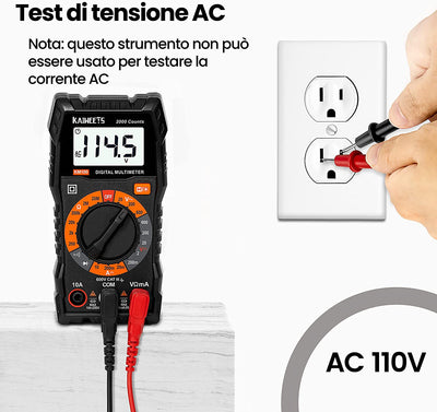 Multimetro Digitale  Tester Portatile MINI TRMS 2000 Conta Tensione CA Cc/Corrente Cc/Resistenza/Continuità/Diodi, Doppio Isolamento