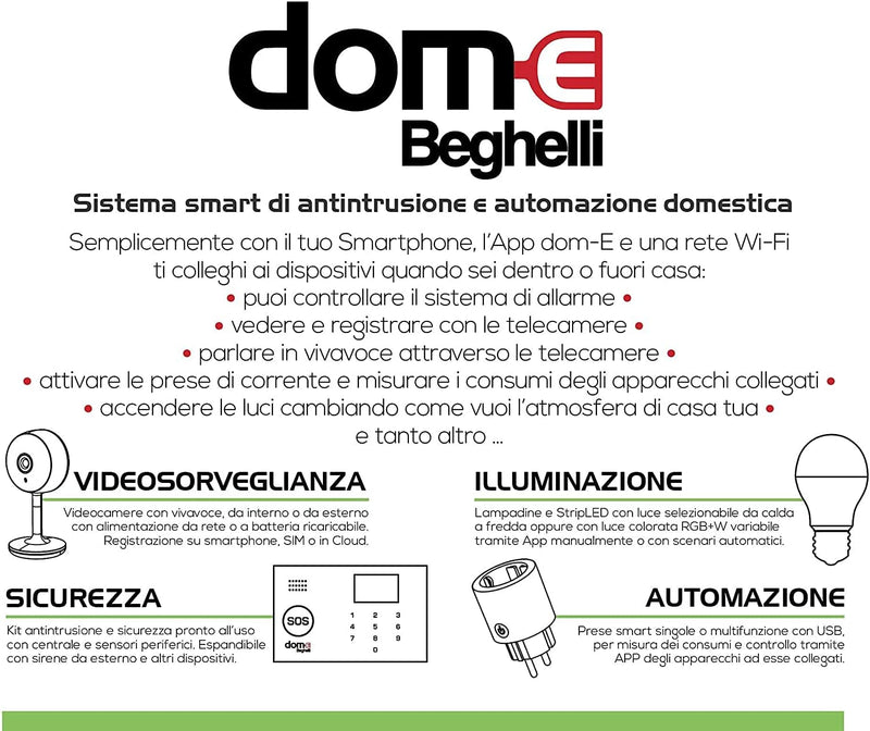 -Telecamera Wifi Interno Full HD, Videocamera Di Sorveglianza Dom-E, Sensore Di Movimento, Visione Notturna 10M, Controllo Smartphone, Audio Bidirezionale, Rotazione Orientabile, 1 Unità