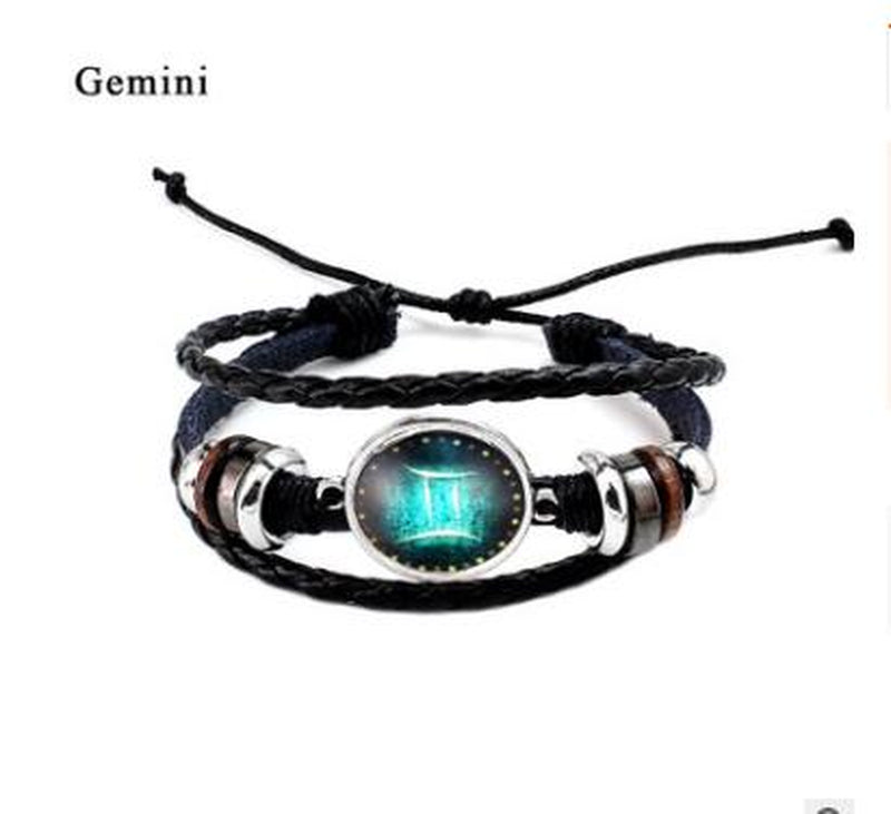 Twelve Constellation Glass Piece Couple Bracelet