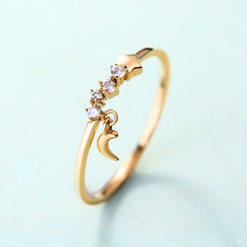 14K Gold Luxurious Hand Decoration, Star Moon Ring,