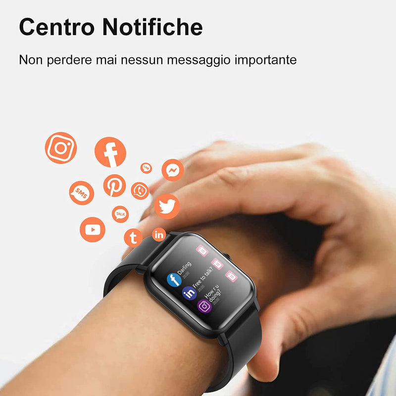 Smartwatch Uomo Donna,Orologio Fitness Con Contapassi Saturimetro (Spo2) Sonno Cardiofrequenzimetro Da Polso, Activity Tracker Sport Impermeabile 5ATM per Android Ios(2 Cinturini)