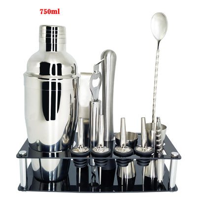 Stainless Steel Cocktail Shaker with Wooden Stand for Home Bar Party