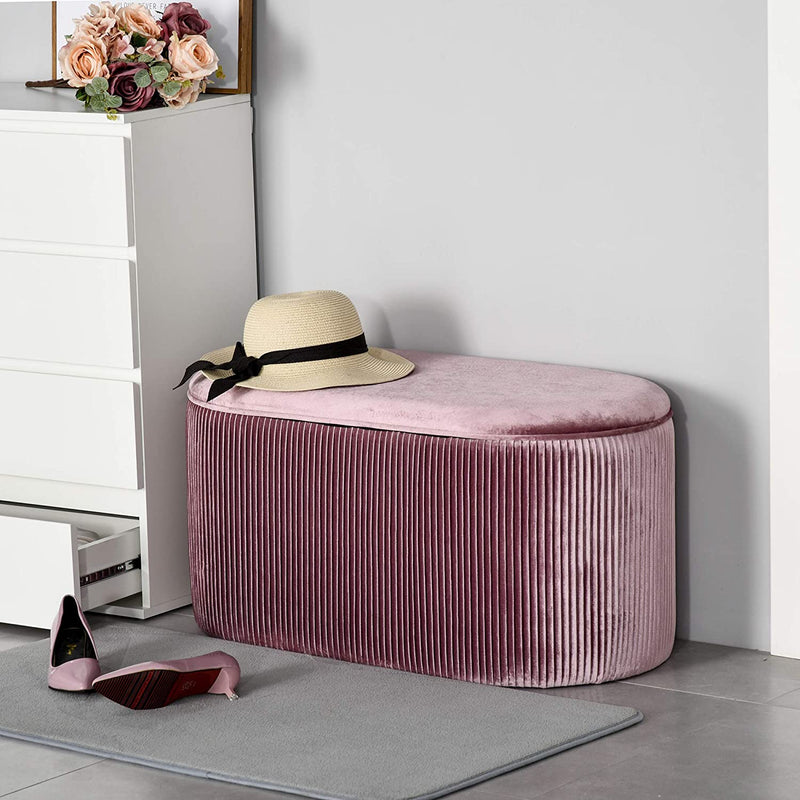 Pouf Panca Contenitore in Velluto Stile Moderno, Panca Imbottita per Camera Da Letto, Soggiorno E Ingresso, Rosa, 81X40X41Cm