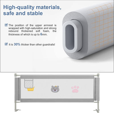 Griglia Di Protezione per Letto Da 180 Cm, Altezza Regolabile 70-98 Cm, Griglia Di Protezione per Il Letto per Bambini, Con Rete Traspirante, Stabile E Facile Da Montare, Colore: Grigio