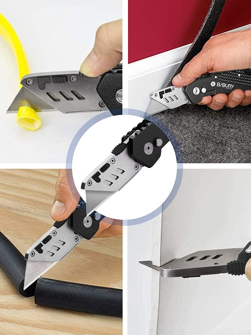 Professional Taglierino Pieghevole, Coltello Taglierino in Acciaio Inossidabile Con 10 Lame Di Ricmabio, Coltello Pieghevole Con Maniglia Antiscivolo E Design Del Blocco Di Sicurezza - Nero