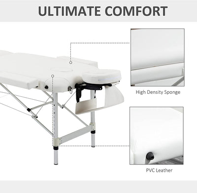 Lettino Massaggi Portatile, Pieghevole E Professionale in Alluminio per Estetista, Terapista, SPA, Bianco, 215X60X61-84Cm