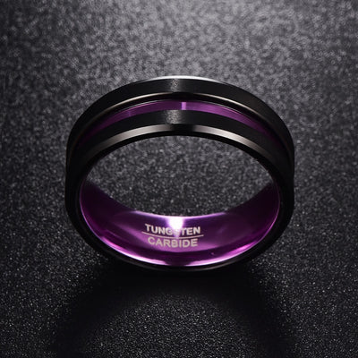 Purple Inner Ring Frosted Groove Men'S Ring Tungsten Carbide