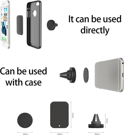 Porta Cellulare Auto 2 Pezzi Con 4 Piastre Metallici, Supporto Telefono Auto Magnetico, 360 Gradi Di Rotazione Porta Cellulare Da Auto per Iphone Samsung E Altro Smartphone O Dispositivo GPS