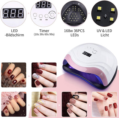 168W Lampada per Unghie,Lampada a LED UV per Manicure E Pedicure,36Led Lampada UV Unghie Professionale Con Automatico Sensore,Display LCD,4 Time