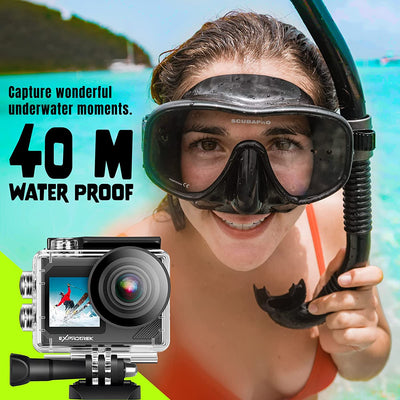 Action Cam, 20MP Action Cam 4K Con Touch Screen,Angolo Di Visione Regolabile, Impermeabile Fino a 40M Sotto L'Acqua.