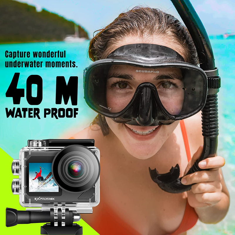 Action Cam, 20MP Action Cam 4K Con Touch Screen,Angolo Di Visione Regolabile, Impermeabile Fino a 40M Sotto L&