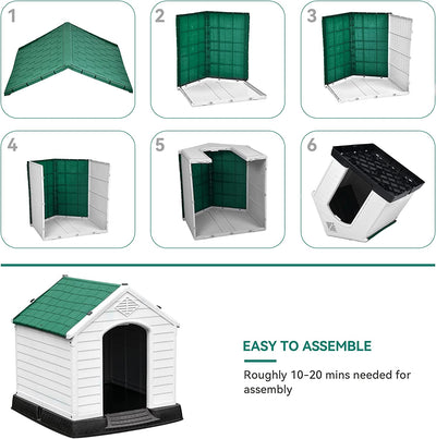 Media Cuccia per Cani in Plastica Esterno Interno, Casa per Cane Isolata E Resistente All'Acqua, Cuccia Solida Con Aerazione E Pavimento Rialzato, Verde, 87.7 X 78.5 X 81.5 Cm