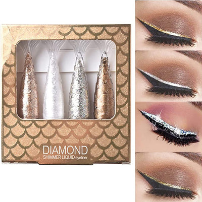 Set Di Eyeliner Con Glitter Liquido a 4 Colori, Eyeliner a Sirena Con Diamante Metallico Luccicante, Set Di Trucco per Eyeliner Colorato Scintillante a Lunga Durata Impermeabile