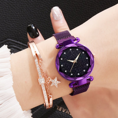 Luxury Women Watches Bracelet Set Fashion Elegant Magnet Buckle Ladies Starry Sky Watch Set Relogio