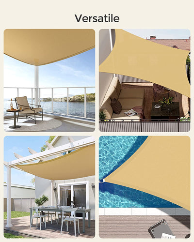 Vela Parasole 3 X 5 M, Tenda Da Sole in Tessuto HDPE, Permeabile All'Aria E All'Acqua, per Terrazza, Giardino, Balcone, Campeggio, Rettangolare, Concava, Corde Da 2 M, Giallo Sabbia GSS35EYV1