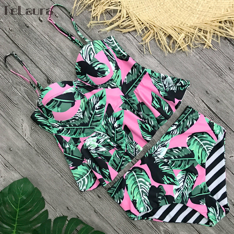 2021 Sexy Bikini Swimwear Women Push up Swimsuit High Waisted Bathing Suit Floral Biquini Two Piece Bikinis Tankini Beachwear