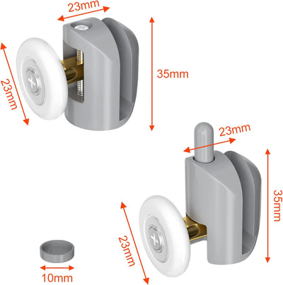 Set Di 8 Rotelle Box Doccia Universali 23Mm, Ruote Cuscinetti Box Doccia, Rotelline per Vetro 4-6 Mm, Parti Di Ricambio per Porta Scorrevole Della Doccia (4 Rulli Superiori E 4 Rulli Inferiori)