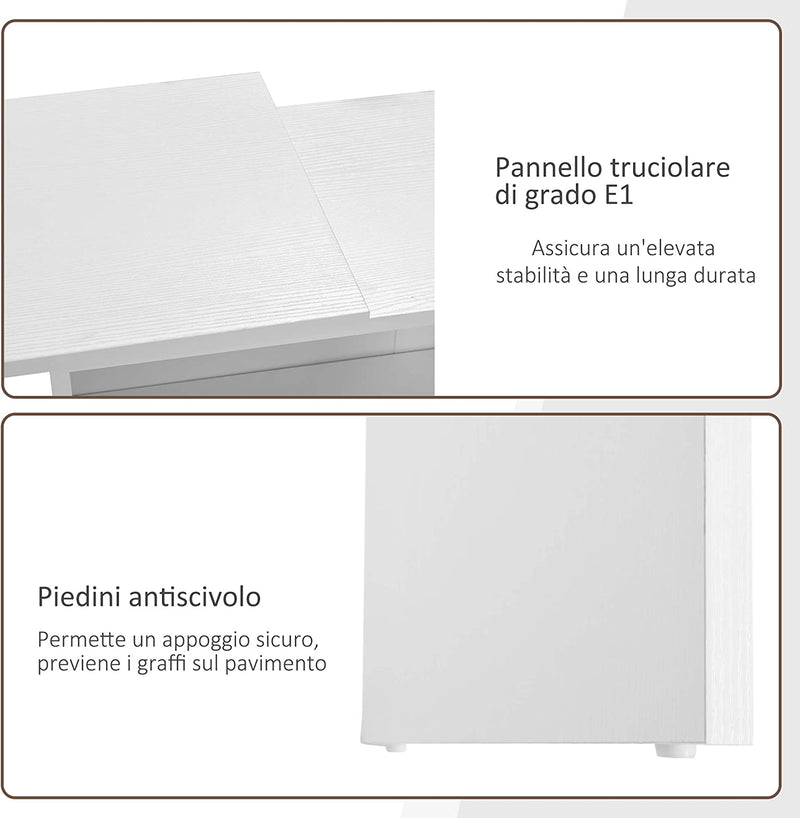 Scrivania Angolare Con Libreria Scaffale in Legno Bianco, Tavolo Da Pranzo per Computer Con Rotazione a 180°, 173X39.8X74 Cm